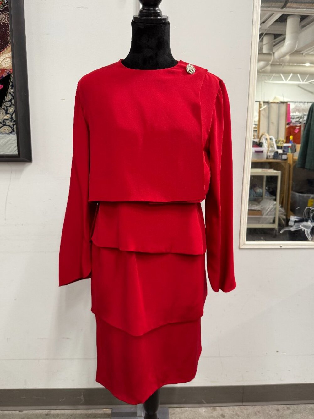 NWT Vintage Darby Scott 2-Piece Red 100% Silk Tiered Dress Set Women's Size 8